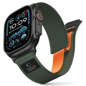 Dirželis Tech-Protect Nylon Elite Apple Watch 8 / 9 / 10 / 11 / SE / Ultra (44 / 45 / 46 / 49 mm), žalias / oranžinis