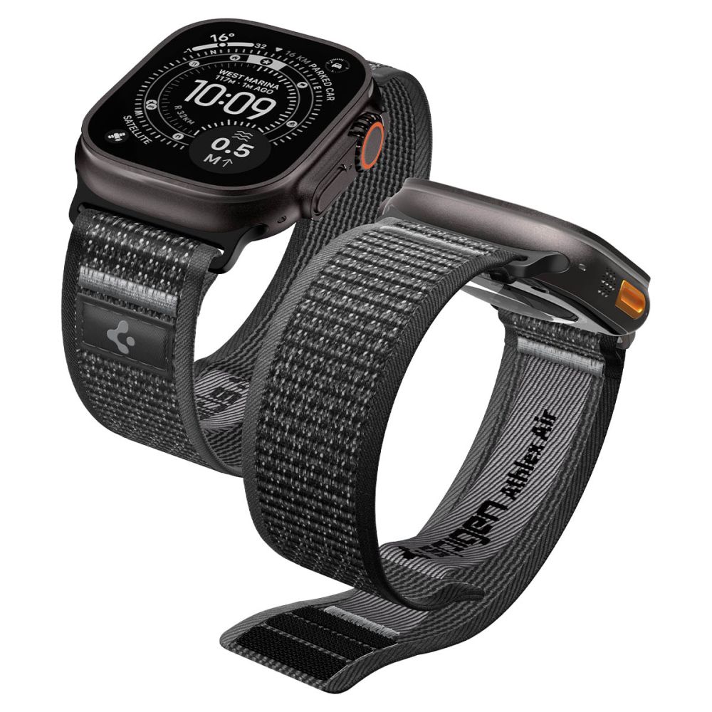 Dirželis Spigen Athlex Air 2 Apple Watch 8 / 9 / 10 / 11 / SE / Ultra (44 / 45 / 46 / 49 mm), juodai pilkas