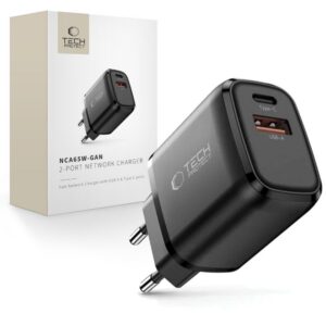 Įkroviklis Tech-Protect NCA65W-GAN 65W GaN, 2 prievadai PD/QC3.0, juodas