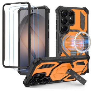 Dėklas Tech-Protect MagBlast MagSafe + apsauginis stiklas 2 vnt. Galaxy S26 Ultra, juodas/oranžinis