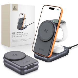Belaidis įkroviklis Tech-Protect A53 3in1 MagSafe 25W Qi2.2, tamsiai pilkas