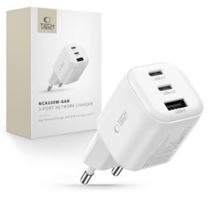 Įkroviklis Tech-Protect NCA100W-GaN 100W PD 3.2 / QC 3.0, baltas