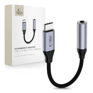 Adapteris Tech-Protect Ultraboost USB-C į Mini Jack 3.5mm DAC, pilkas