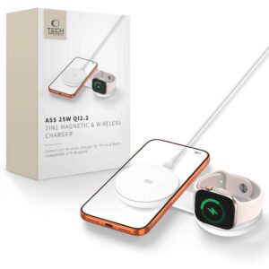 Belaidis įkroviklis Tech-Protect A55 2in1 MagSafe Qi2.2 25W, baltas
