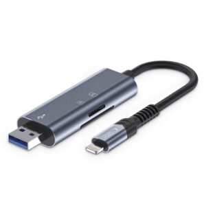 Kortelių skaitytuvas Tech-Protect UltraBoost SD ir Micro SD, Lightning ir USB, pilkas