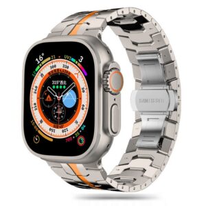 Dirželis Tech-Protect Stainless Line Apple Watch 8/9/10/11/SE/Ultra (44/45/46/49mm), titaninis/oranžinis
