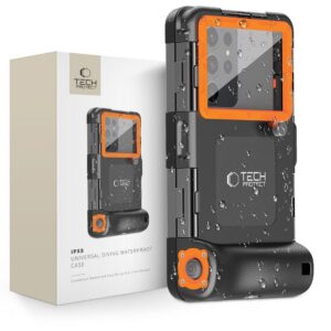 Dėklas Tech-Protect IPX8 Universal Diving Waterproof, juodas/oranžinis