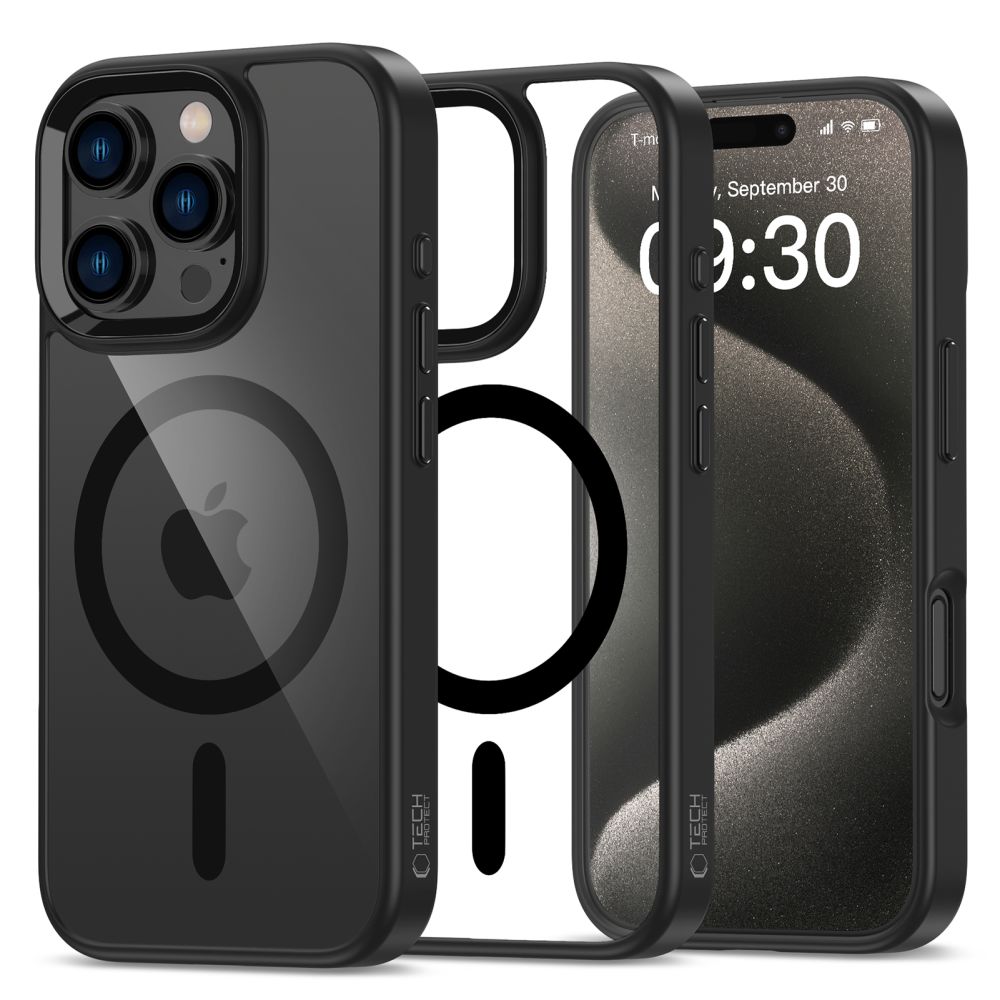 Dėklas Tech-Protect Magmat Magsafe iPhone 16 Pro Max, juodas/skaidrus