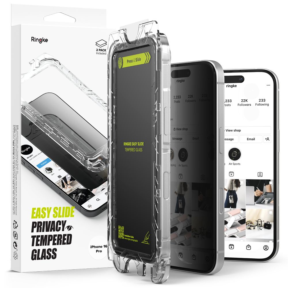Apsauginis stiklas Ringke Easy Slide Privacy iPhone 16 Pro, 2 vnt.