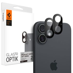 Kameros apsauginis stiklas Spigen Optik Glas.tR iPhone 16 / 16 Plus, 2 vnt., juodas