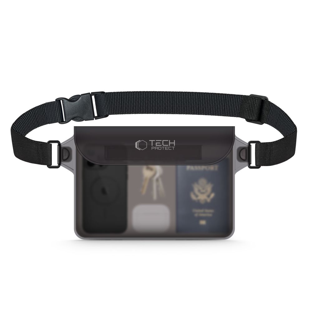 Maišelis Tech-Protect UWP10 Universal Waterproof Pouch, vandeniui atsparus, juodas/skaidrus