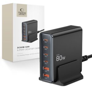 Stalinis įkroviklis Tech-Protect DC80W-GAN 6 prievadų PD 80W / QC3.0, juodas