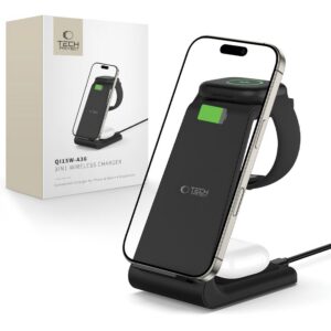 Belaidis įkroviklis Tech-Protect QI15W-A36 3in1 Apple įrenginiams, juodas