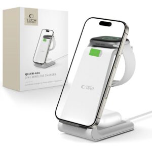 Belaidis įkroviklis Tech-Protect QI15W-A36 3in1 Apple įrenginiams, baltas