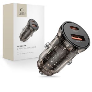 Automobilinis įkroviklis Tech-Protect CC01, 2 prievadų, PD 30W / QC3.0, juodas