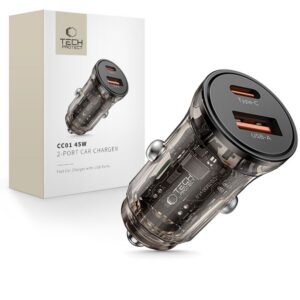 Automobilinis įkroviklis Tech-Protect CC01 2xUSB PD 45W/QC3.0, juodas