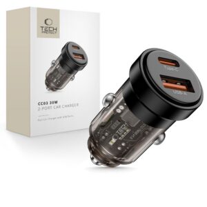 Automobilinis įkroviklis Tech-Protect CC03 2xUSB PD 30W/QC3.0, juodas