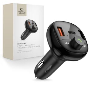 Automobilinis įkroviklis Tech-Protect CC06 3 prievadų PD 72W + FM transmiteris, juodas