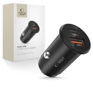Automobilinis įkroviklis Tech-Protect CC02, 2 prievadų PD 35W / QC3.0, juodas