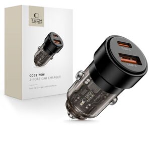 Automobilinis įkroviklis Tech-Protect CC03 2 prievadų PD 75W, juodas