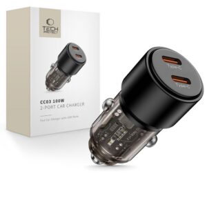 Automobilinis įkroviklis Tech-Protect CC03 2 prievadų PD 100W, juodas