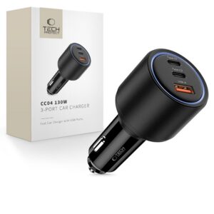 Automobilinis įkroviklis Tech-Protect CC04 3 prievadų PD 130W, juodas