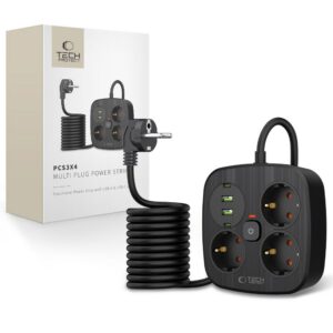 Ilgintuvas Tech-Protect PCS3X4, 2x USB ir 2x Type-C, 3 lizdai, 200 cm, juodas