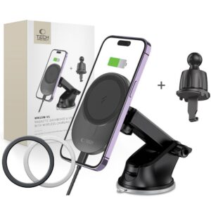 Automobilinis laikiklis su belaidžiu įkrovikliu Tech-Protect MM15W-V1 MagSafe 15W, juodas