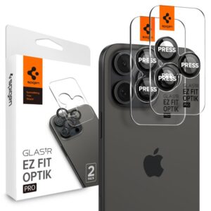 Kameros apsauginis stiklas Spigen Optik.tR EZ Fit, 2 vnt., iPhone 14 Pro / 14 Pro Max / 15 Pro / 15 Pro Max / 16 Pro / 16 Pro Max / 17 Pro / 17 Pro Max, juodas