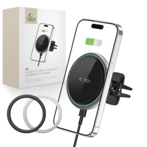 Automobilinis laikiklis Tech-Protect A2 Magnetic MagSafe Vent su belaidžiu krovikliu 15W Juodas