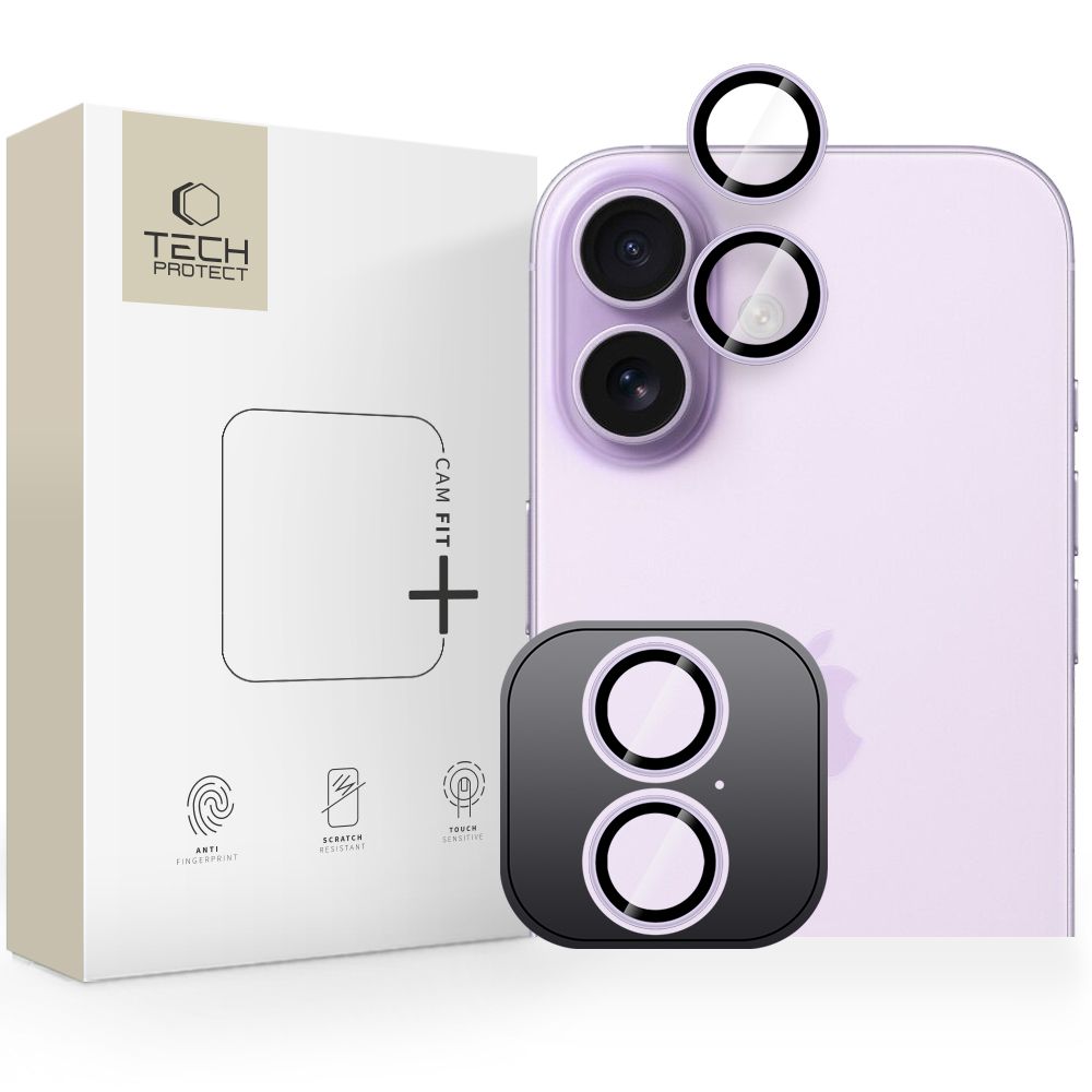 Kameros apsauginis stiklas Tech-Protect Camring Fit+ iPhone 16 / 16 Plus / 17, levandų spalvos
