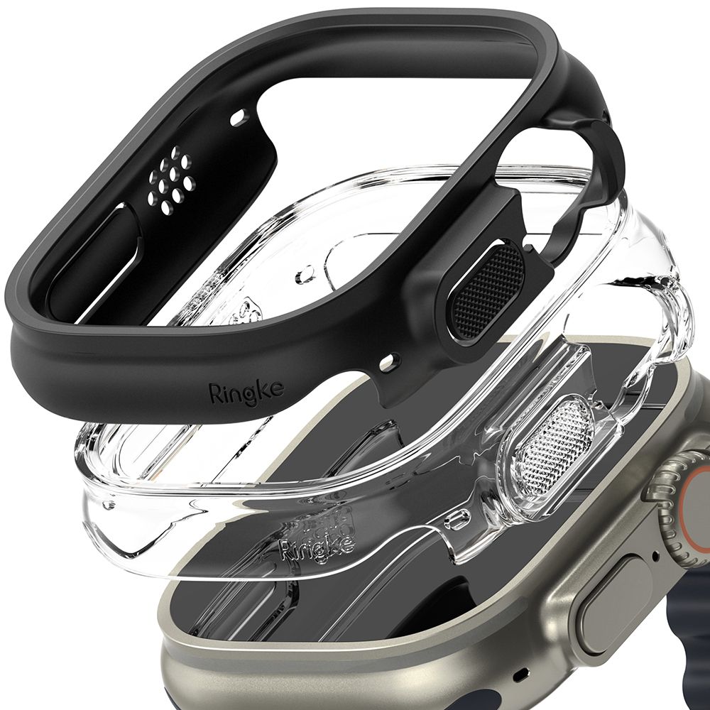 Dėklas Ringke Slim Apple Watch Ultra 1 / 2 / 3 (49 mm), skaidrus ir matinis juodas (2 vnt.) - Image 2