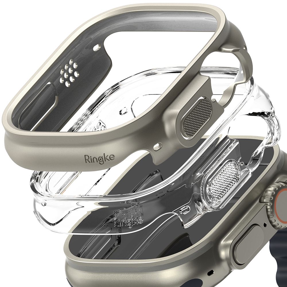Dėklas Ringke Slim Apple Watch Ultra 1 / 2 / 3 (49 mm), skaidrus ir titaninis pilkas (2 vnt.) - Image 2