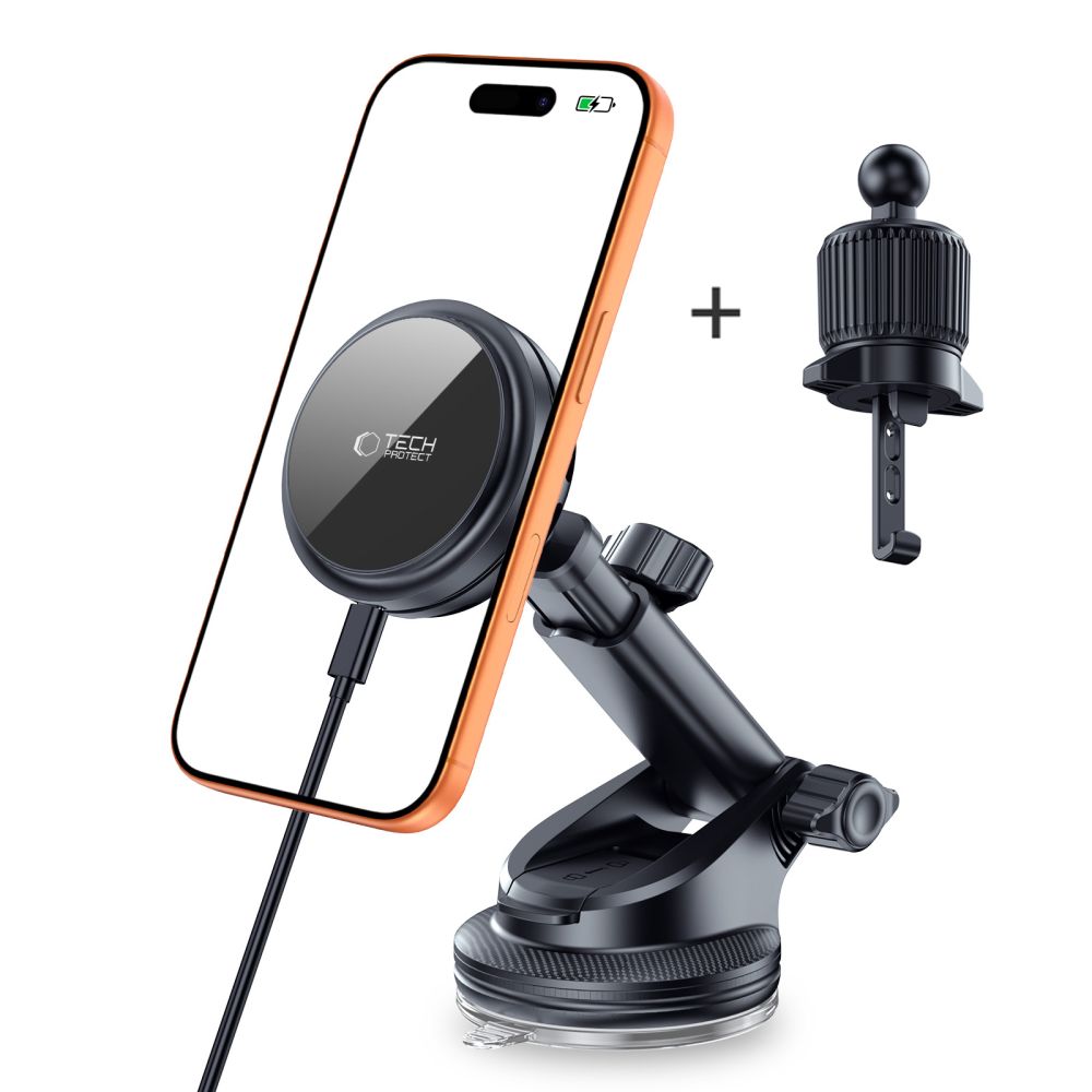 Automobilinis laikiklis su belaidžiu įkrovikliu Tech-Protect V9 ArcticBoost MagSafe Qi2.2 25W, juodas - Image 2