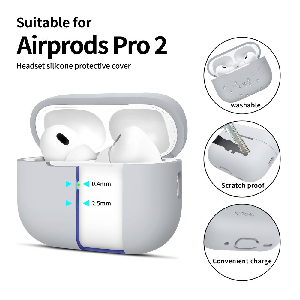 Dėklas Tech-Protect Silicone AirPods Pro 1 / 2, pilkas - Image 2