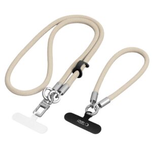 Telefono dirželis Tech-Protect C10S Rope Crossbody & Wrist, smėlio ir titano spalvos