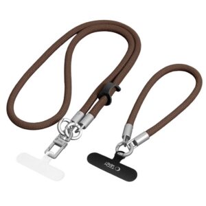 Telefono dirželis Tech-Protect C10S Rope Crossbody & Wrist, rudos ir titano spalvos