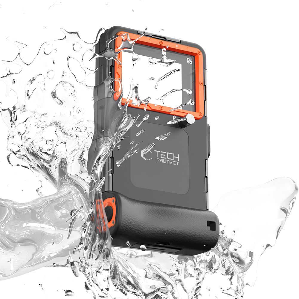 Dėklas Tech-Protect IPX8 Universal Diving Waterproof, juodas/oranžinis - Image 3