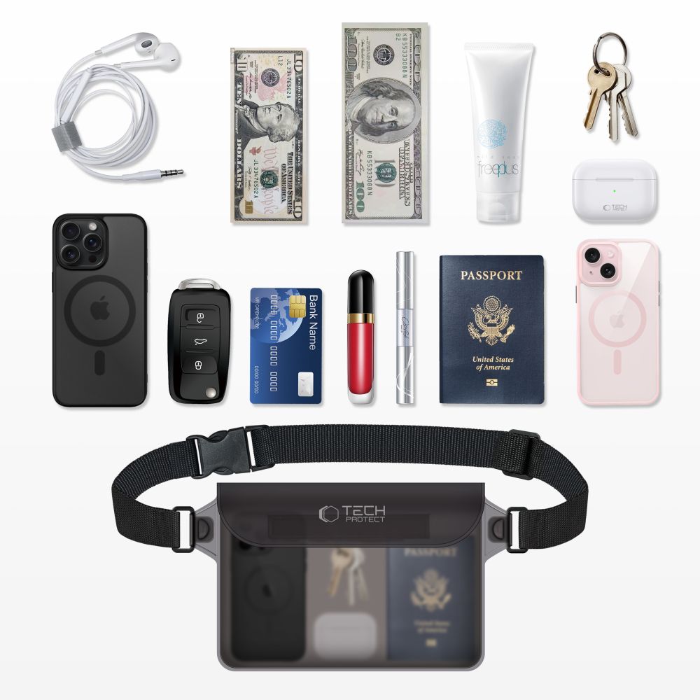 Maišelis Tech-Protect UWP10 Universal Waterproof Pouch, vandeniui atsparus, juodas/skaidrus - Image 3