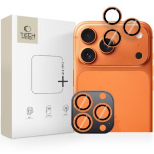 Kameros apsauginis stiklas Tech-Protect Camring Fit+ iPhone 14 Pro / 14 Pro Max / 15 Pro / 15 Pro Max / 16 Pro / 16 Pro Max / 17 Pro / 17 Pro Max, oranžinis
