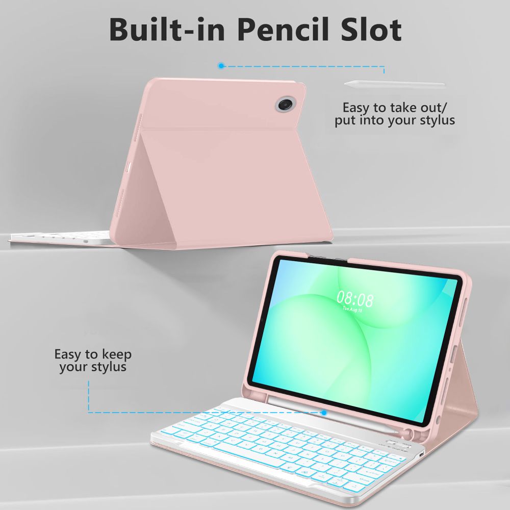 Dėklas su klaviatūra Tech-Protect SC Pen Galaxy Tab A9+ / A11+ 11.0, rožinis - Image 4