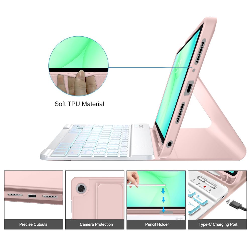 Dėklas su klaviatūra Tech-Protect SC Pen Galaxy Tab A9+ / A11+ 11.0, rožinis - Image 5