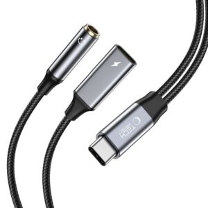 Adapteris Tech-Protect UltraBoost PD 60W/6A Type-C į Mini Jack 3.5mm ir Type-C, juodas