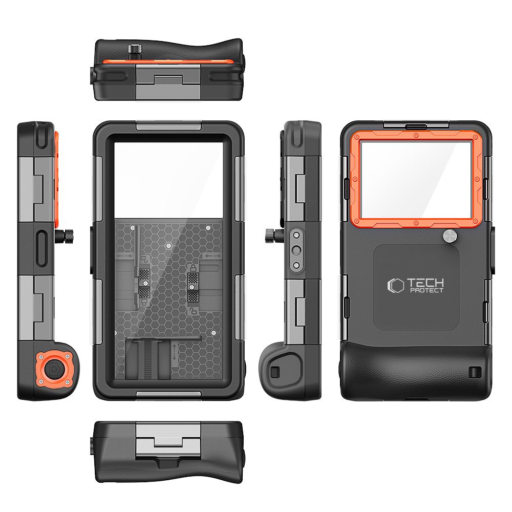 Dėklas Tech-Protect IPX8 Universal Diving Waterproof, juodas/oranžinis - Image 5