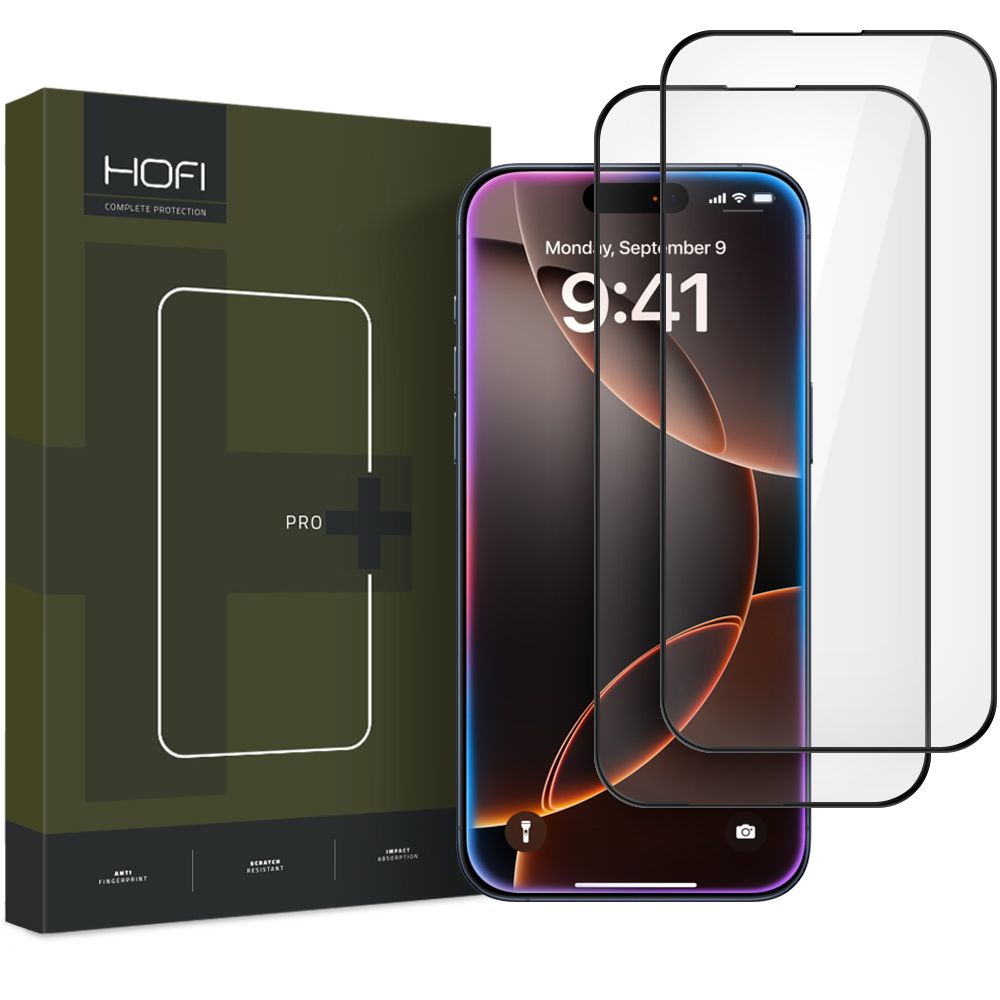Apsauginis stiklas Hofi Glass Pro+ 2 vnt. iPhone 16 Pro / 17 / 17 Pro, juodas