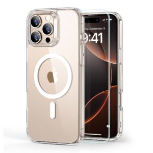 Dėklas ESR Classic Hybrid HaloLock MagSafe su apsauginiu stiklu iPhone 16 Pro Max, skaidrus