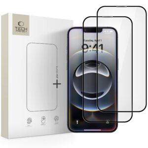 Apsauginis stiklas Tech-Protect Glass Fit+ 2 vnt. iPhone 13 / 13 Pro / 14 / 16e / 17e, juodas