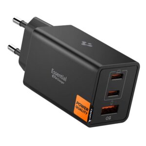 Įkroviklis Spigen Essential EE673EU, 3 prievadų, 67W, juodas