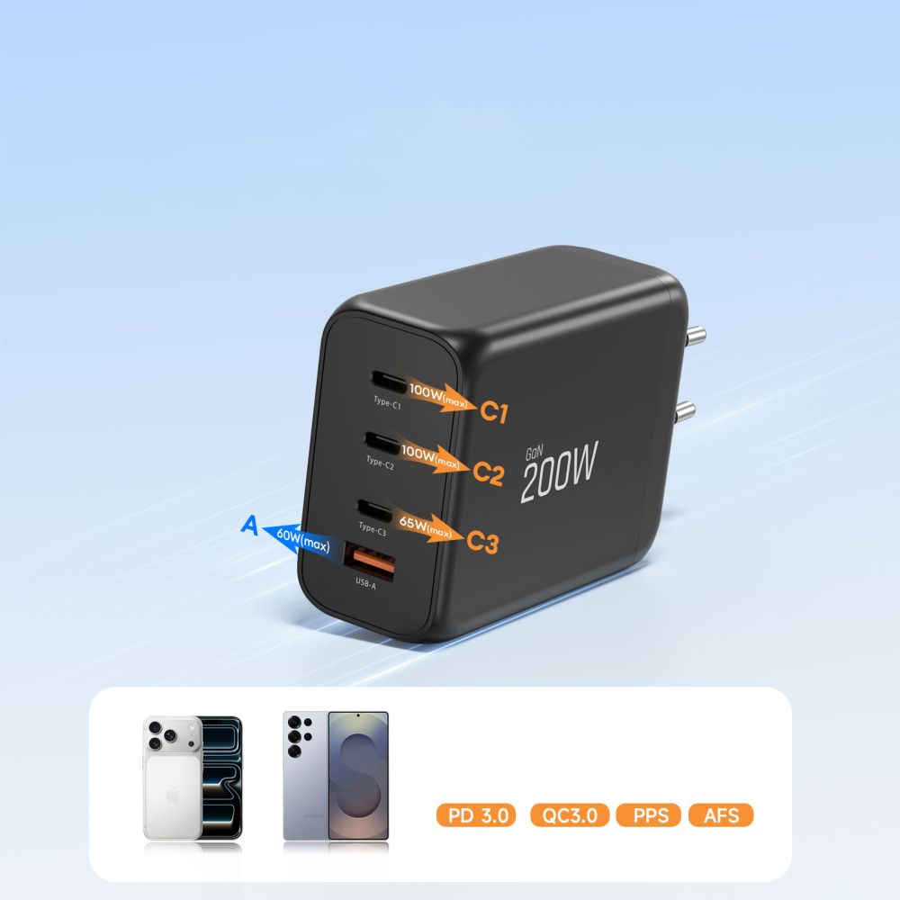Tinklo įkroviklis Tech-Protect NC200W-GaN, 4 prievadų, 200W PD/QC3.0, juodas - Image 6