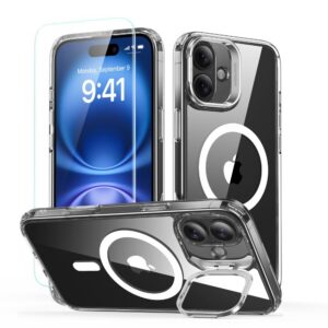 Dėklas ESR Classic Hybrid Kickstand HaloLock MagSafe + apsauginis stiklas iPhone 16, skaidrus